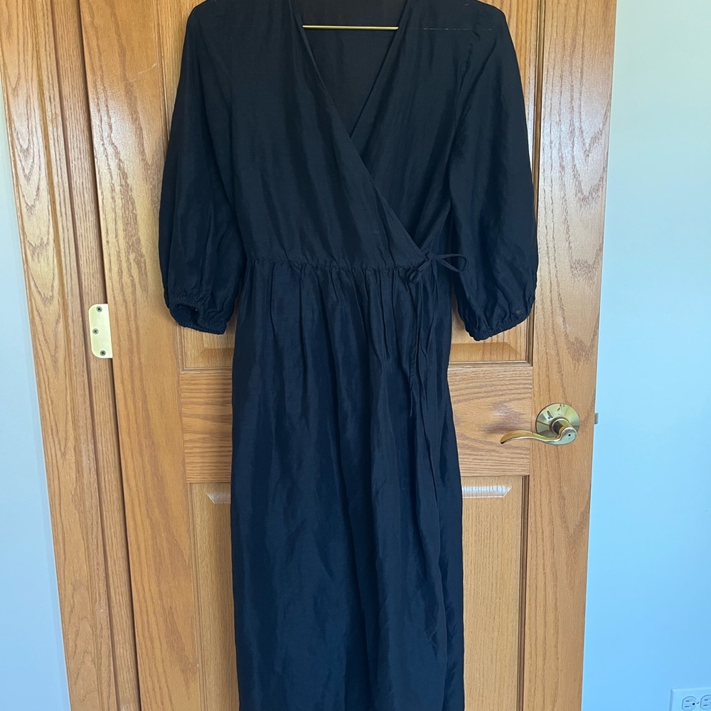 & Other Stories Black Midi Wrap Dress